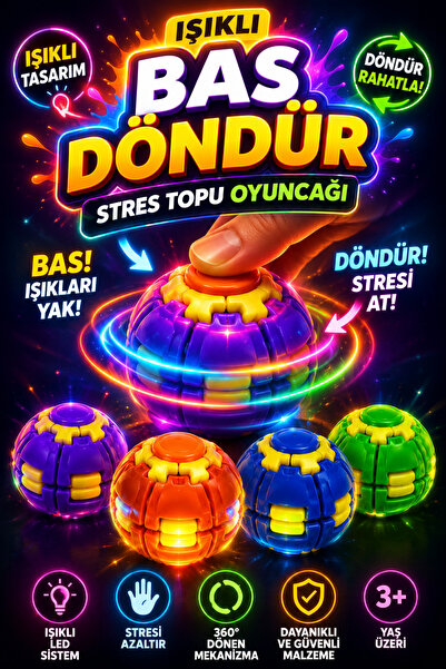 Circle Toys Işıklı Bas Döndür Stres Topu Oyuncağı | LED Işıklı Fidget Spinner...