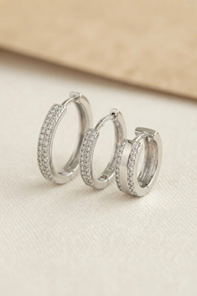 ARMÜZ Set of 3 Silver Color Hoop Model Earrings