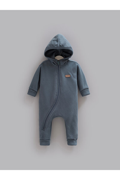 Caramell 3 Threaded Yarn Hooded Baby Boy Jumpsuit with Fleece Lining for Winter