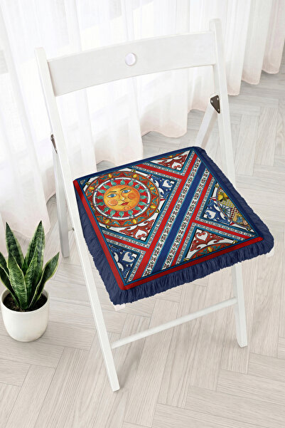 Realhomes Sun and Tile Motif Fringed Zippered Chair Cushion - Bohemian Patter...