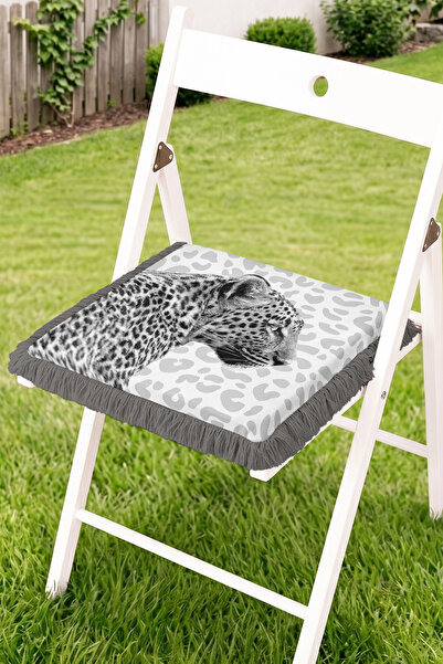 Realhomes Leopard Head Animal Patterned Fringed Zippered Chair Cushion - Mode...
