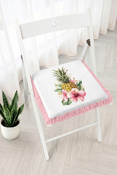 Realhomes Pineapple and Hibiscus Flower Patterned Fringed Zippered Chair Cush...