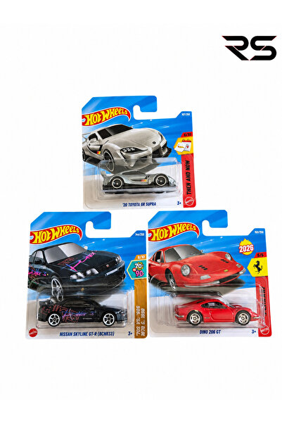 HOT WHEELS 3 LÜ SET ( Toyota Supra - Nissan Skyline - Ferrari Dino 206 GT )