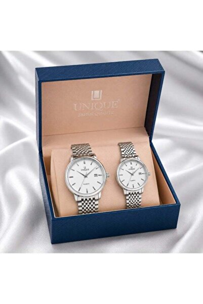 Genericc UNIQUE Couple Watch Set for Men & Women – Stainless Steel Quartz Analog Watches with Date Display, Silver Matching His & Her Wrist Watch Pair