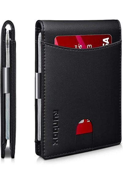 Runbox محفظة رجالية من جلد البقر الأصلي الفاخر، محفظة رجالية نحيفة مع مشبك نق...
