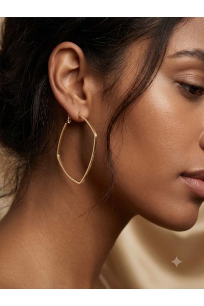 BİJU Geometric Cube Shiny Gold Hoop Earrings