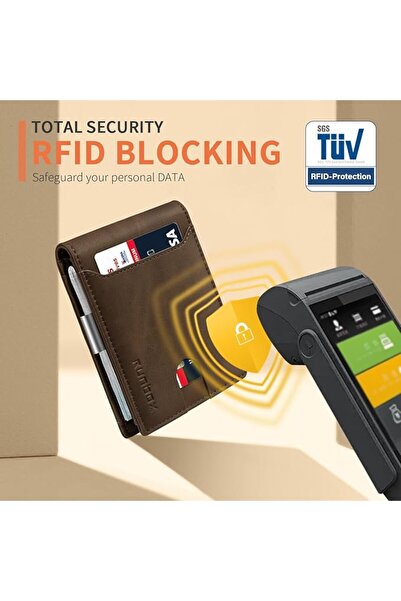 Runbox محفظة رجالية نحيفة مع مشبك نقود ومانع لسرقة البيانات RFID، محفظة أمامي...