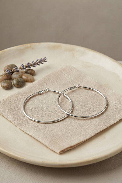 Generic Brand 316L Steel Silver Color 46 mm Hoop Earrings - Lisinya