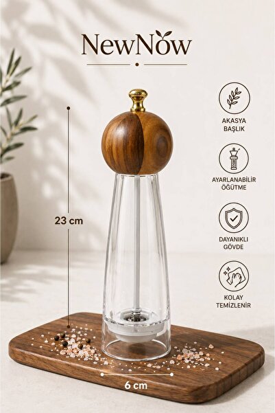 NEWNOW مطحنة بهارات أكاسيا حجم كبير 23 سم