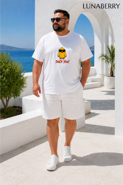 Duzor تي شيرت رجالي أبيض مقاس كبير مصنوع من القطن بنسبة 100%، مطبوع عليه Fun ...
