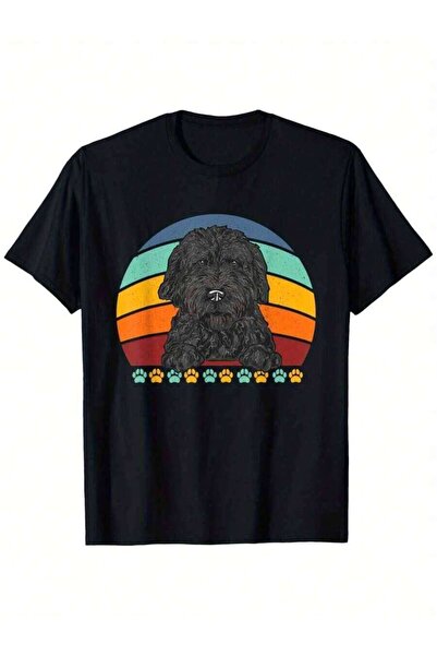 21JNRY تي شيرت أسود بأكمام قصيرة من Goldendoodle Retro Vintage Dood Doodle Do...