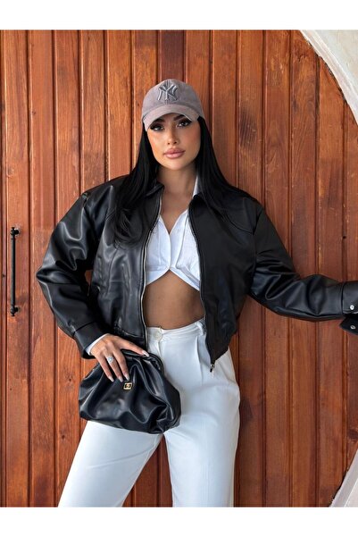 DENİKK Trend Street Wear Crop Leather Jacket
