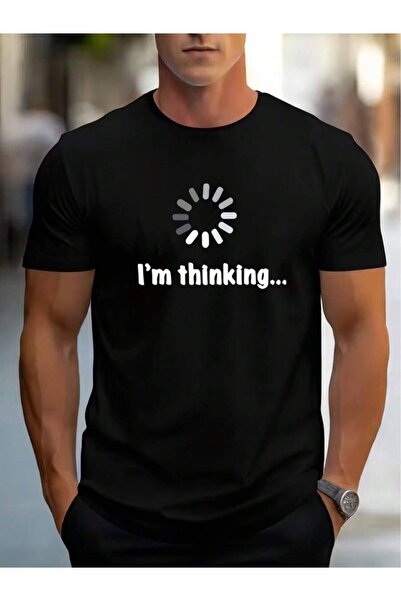 4Car تي شيرت رجالي بتصميم "I'm Thinking..." مع أيقونة التحميل - قطن سريع الجف...