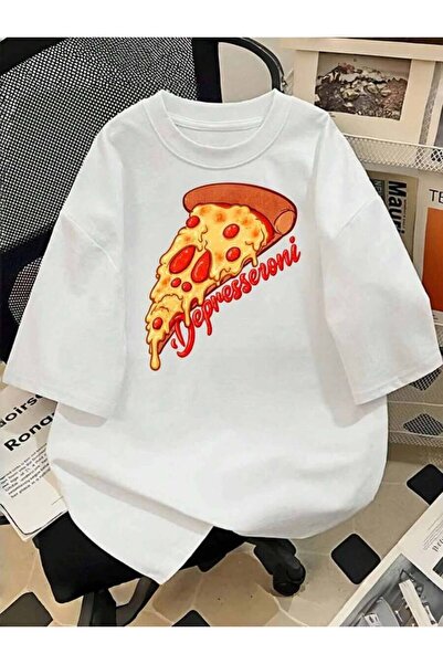 4Car Pizza Slice Men's TShirt Depressceroni Cheese Pepperoni Pattern Pure Cot...