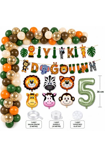Bkmc Safari Birthday Decorations Set 1-9 Years Old Balloon Set Happy Birthday...