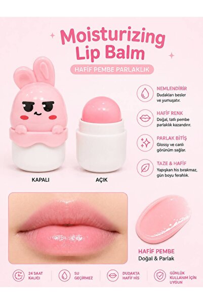 NUNUKO Tavşan Lip Balm-Pembe Renk Veren Dudak Nemlendirici-Gloss Etkili Moist...
