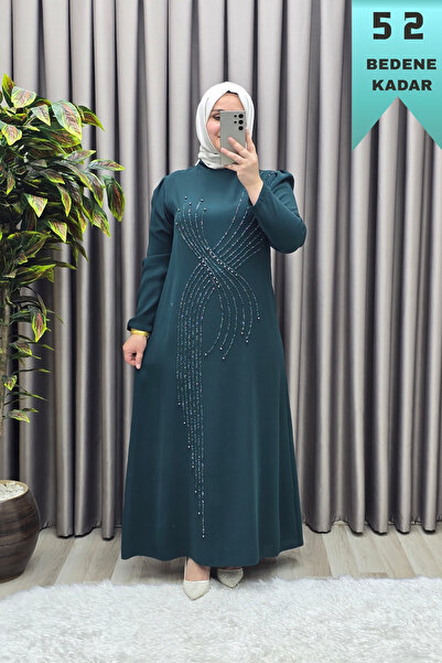 Elmas Tesettür Women's Clothing Plus Size Ribbon and Stone Evening Dress