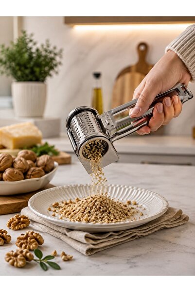 Qerhome Practical Handheld Rotary Grater - Stainless Steel Cheese and Nut Gri...