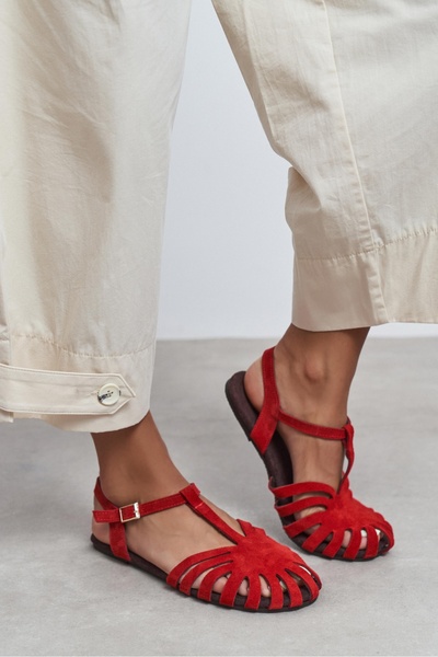 NİŞANTAŞI SHOES Arman Red Suede Leather Suede Buckle Detail Short Heeled Wome...