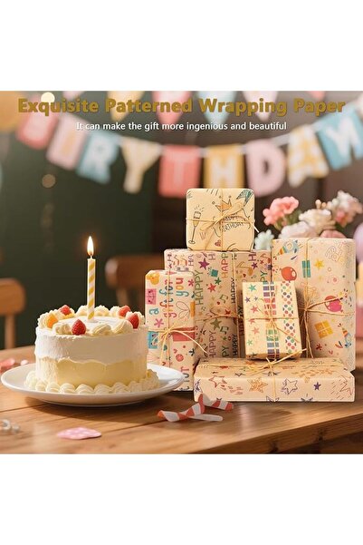 GENERAL Gift Wrapping Paper, 6 Sheets Kraft Birthday Gift Wrapping Paper with...