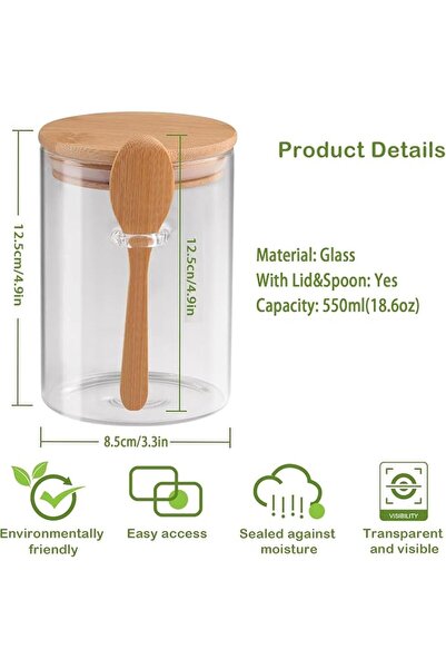 GENERAL Glass Jar with Bamboo Lid and Spoon, 3 Pack Glass Kitchen Storage Jar...