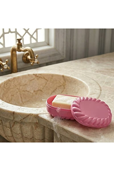 Pembe Dekoratif Sabunluk | Kapaklı Sabunluk | Seyahat Sabunluğu | Dekoratif Banyo Ürünü | Modern Banyo Aksesuarı