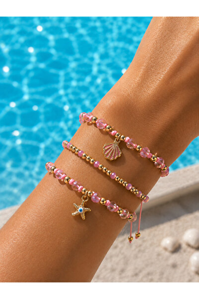 JEWELRY Pembe Gold Deniz Yıldızı & Deniz Kabuğu Detaylı 3’lü Bileklik Seti – ...