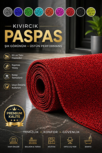 ABK PLASTİK Kıvırcık Paspas Tüm Ölçüler Kaymaz Taban Halı Yolluk Kapı Önü Pas...