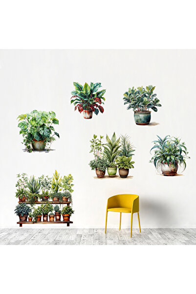 Marsilyan 6-Pack Sticker Potted Flower Models () Ilkel-Grp9Y84