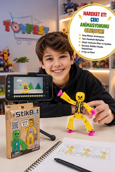 TOYFEST ستيك بوت - شخصية رسوم متحركة متحركة مع مصاصة للالتصاق - لعبة روبوت مت...