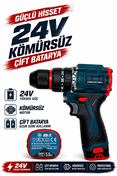 BN5 BN 5 Kömürsüz Darbeli Şarjlı Matkap 24V Çift Akülü Li-on Armut Batarya