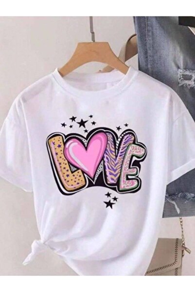 9JY Love Heart Feather Trendsss Women Fashion Clothing Graphic T-Shirts Cloth...