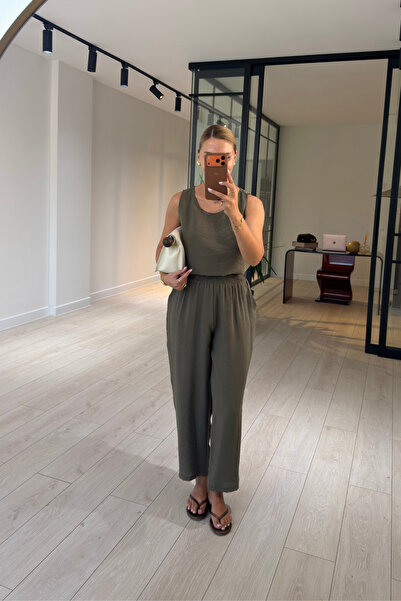 Sezgi Tekin Slouchy Pants Blouse Khaki Tencel Set