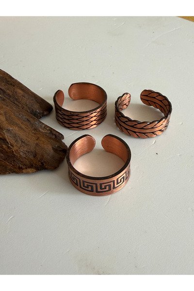 Rupen Kraft Adjustable 3-Piece Handmade Pure Copper Ring Combination Non-Allo...