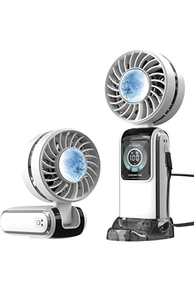 STARSTAR Handheld rechargeable fan, 5 - speed portable turbine fan with cooli...