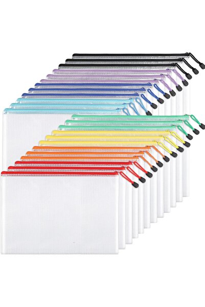 STARSTAR 24-piece mesh zippered storage bag set, A4 size, waterproof, envelop...