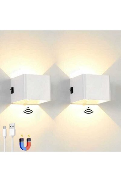 Morvena Picks Un set de două aplice LED reîncărcabile cu senzor pentru corp u...