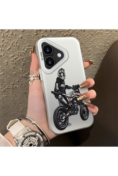 CHICASELUX iPhone 17 Compatible Helmeted Motorcyclist Drawing Printed Men's S...