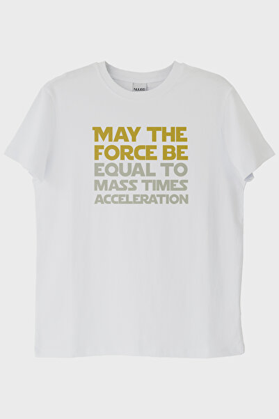 lofux May the Force Be Newton's Second Law Printed White T-Shirt
