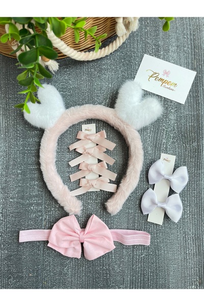 pempem bandana Girl's Baby White and Pink Colorful Crown Hairpin Set