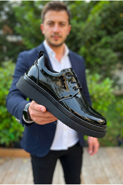 Zerenyus Zrk-X3 Premium Thick Sole Black Patent Leather Lace-Up Men's Casual ...