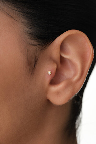 YAVUZ KUYUMCULUK 14 Ayar Altın Taşlı Altıgen Tragus Piercing