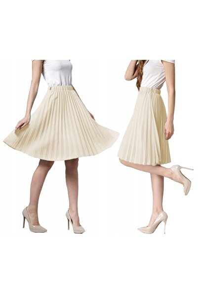 SNM Fusta plisata, SNM, universal, bej, lungime midi, material sifon, talie e...