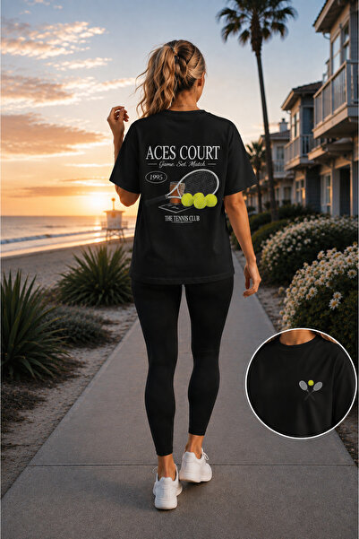 VODEXA Unisex Oversize Tennis Printed T-Shirt 100% Cotton Tennis Themed Comfo...