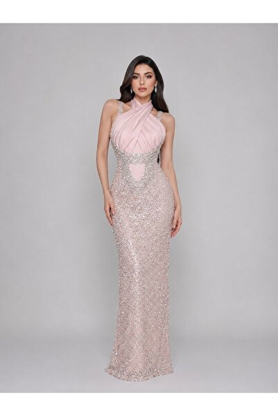 ranin Red Evening Gown Barbie Chest Hand Embroidery Bead Embroidery Work