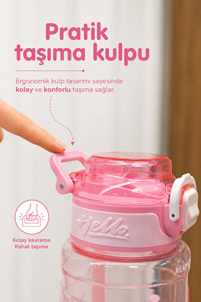 M&B WATER BOTTLE Hello Unicorn Motifli Pipetli Çocuk Matarası - 800 ML Kilitli Kapaklı Askılı Suluk