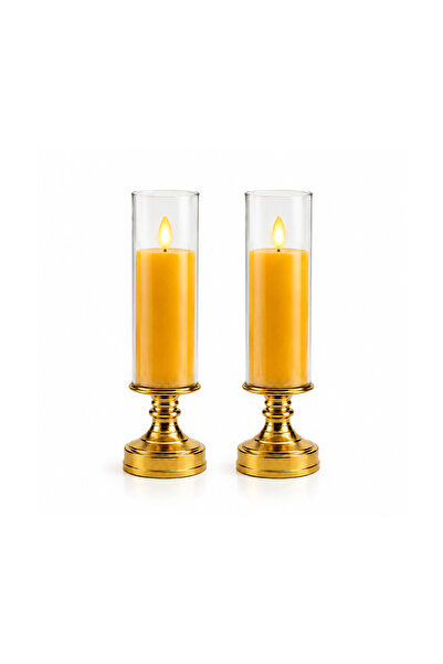 Lacoz Flameless LED Candle Table Lamp with Glass Cover & Gold Base – Warm Fli...