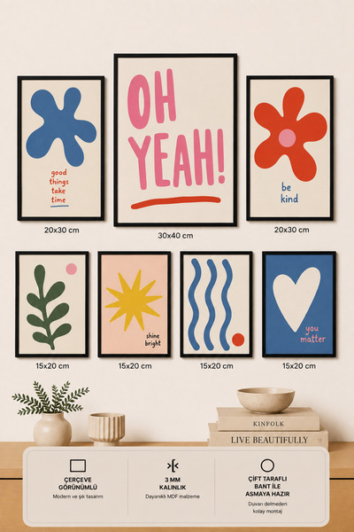 UNT 7-dijelni set modernih slika sa izgledom okvira | Retro i pop art | Motiv...
