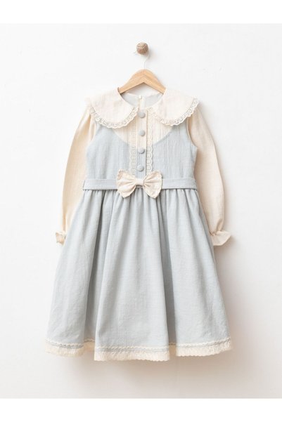 Cherrys Bebek Nostalgic Collar Detailed Bowknot Girls' Dress