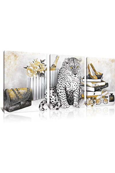 HOME MODE 30x40cm3 Panel Gallery Wrapped Canvas | Leopard Fashion Wall Art | ...